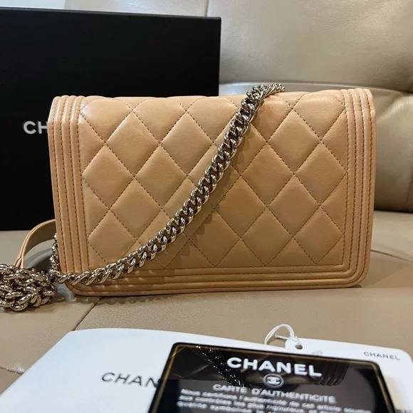 Sold x FULL SET🔸Chanel Le Boy wallet on chain beige - Picture 5 of 17